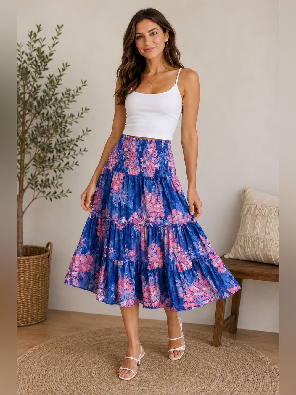 Lilly Pulitzer Blue & Pink Floral Smocked Skirt | XXS | NWT